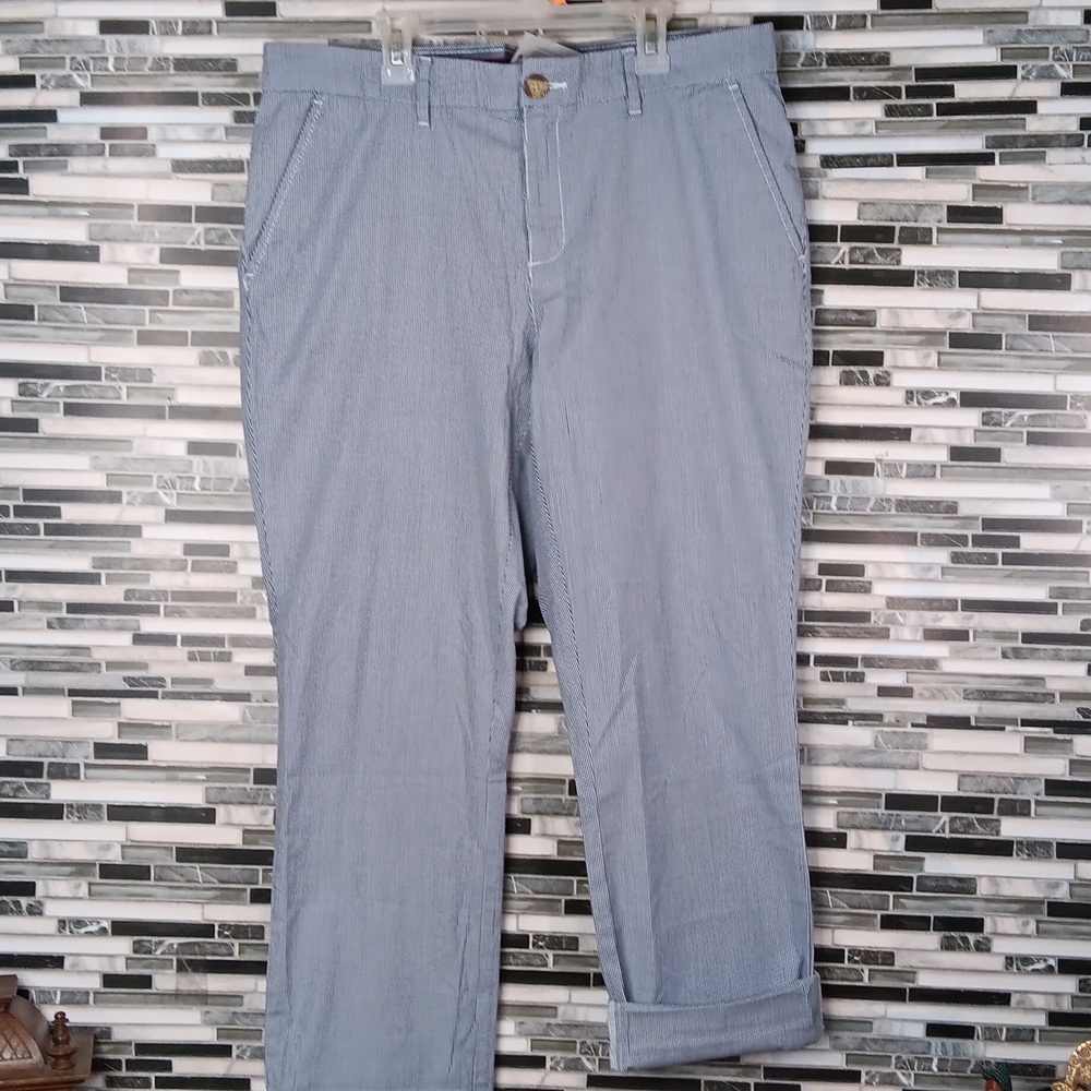 Tommy Hilfiger Womens 12 Blue Pin Striped Chinos Straight Legged Pants - Picture 10 of 10